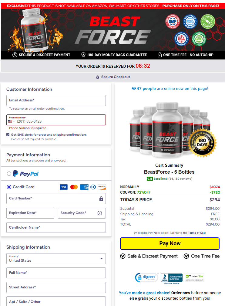 Beast Force order page